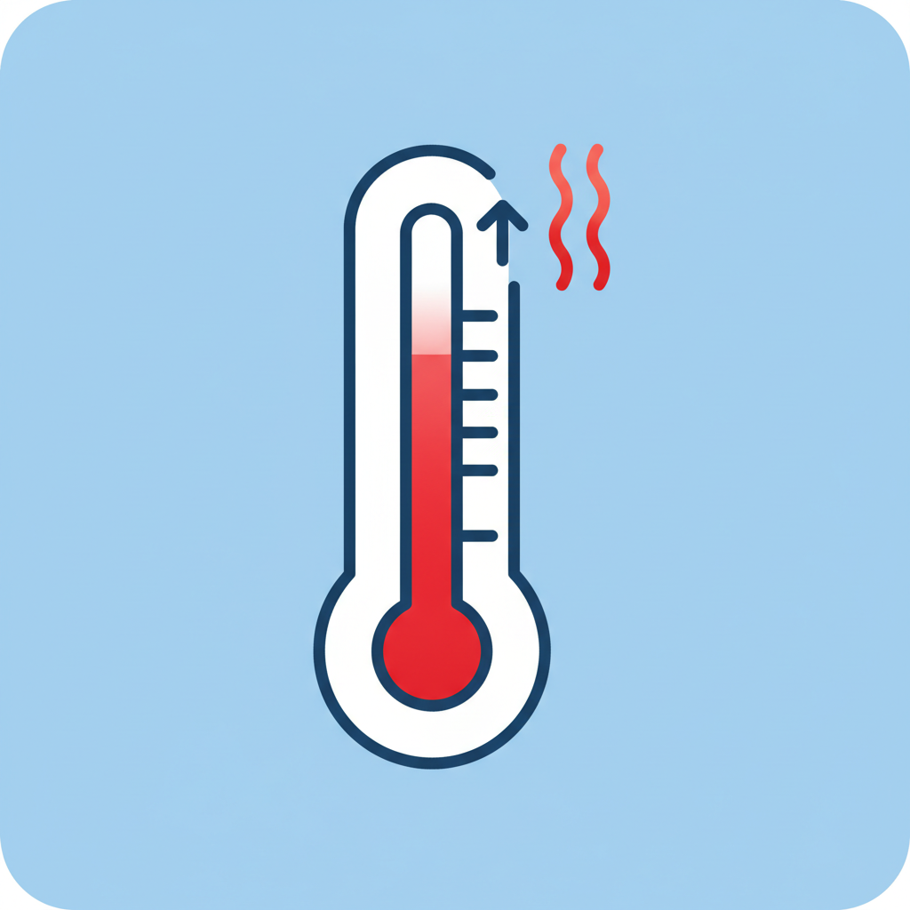 icon or simple illustration of a thermometer rising in temperature, flat design