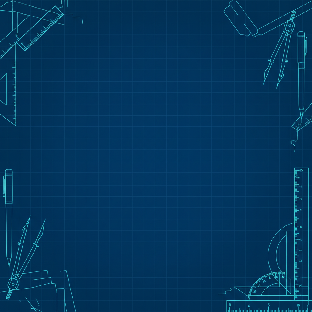 blue blueprint background with faint grid lines and measuring tools on the edges