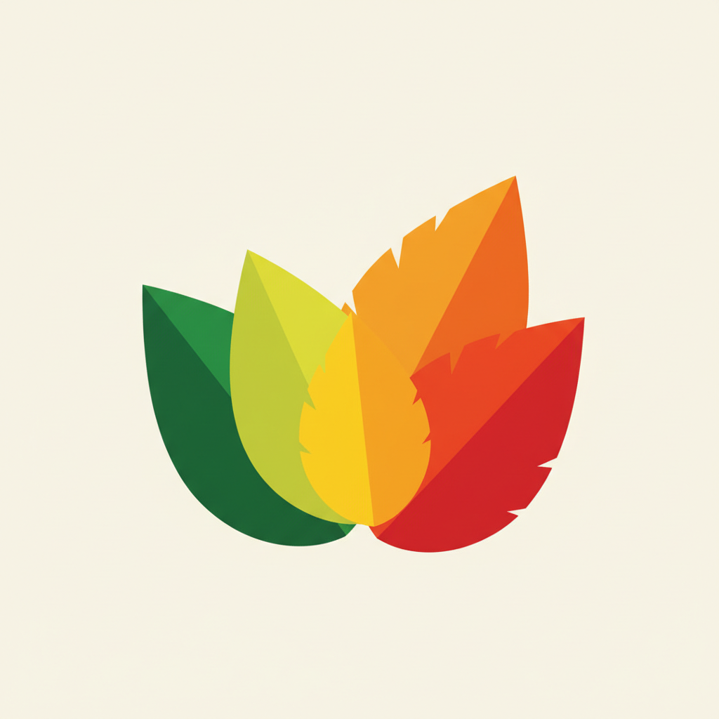 vector art showing autumn leaves changing from green to yellow and red, fall season theme, flat style