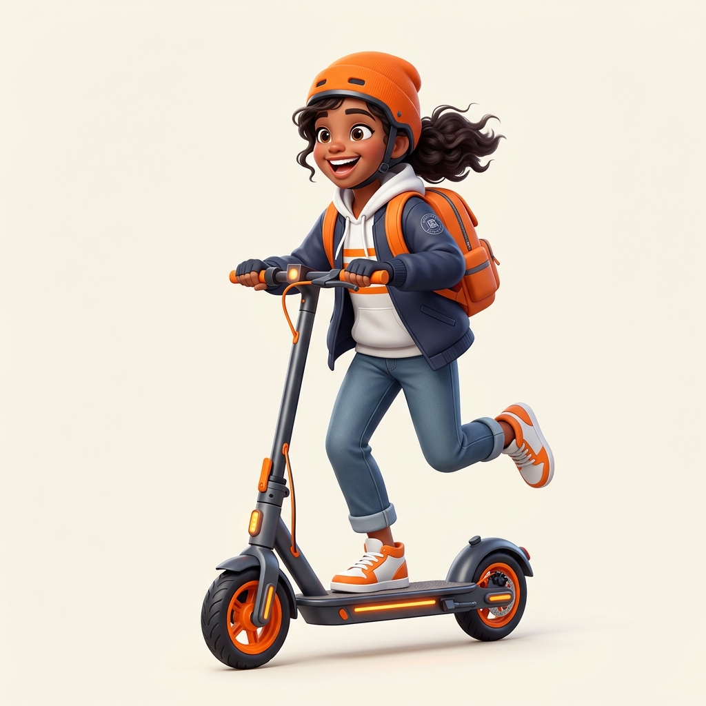 Happy student on scooter