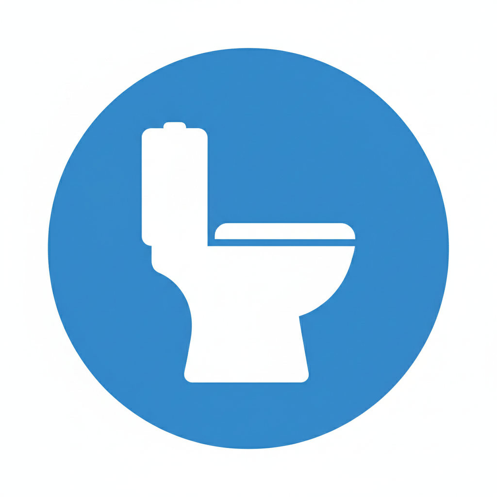 icon representing toilet or bathroom, flat vector blue circle