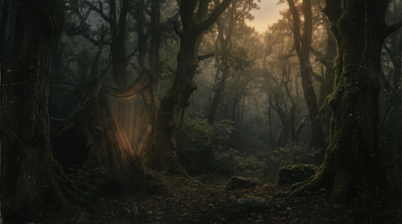 Historical abstract background with subtle celtic harp