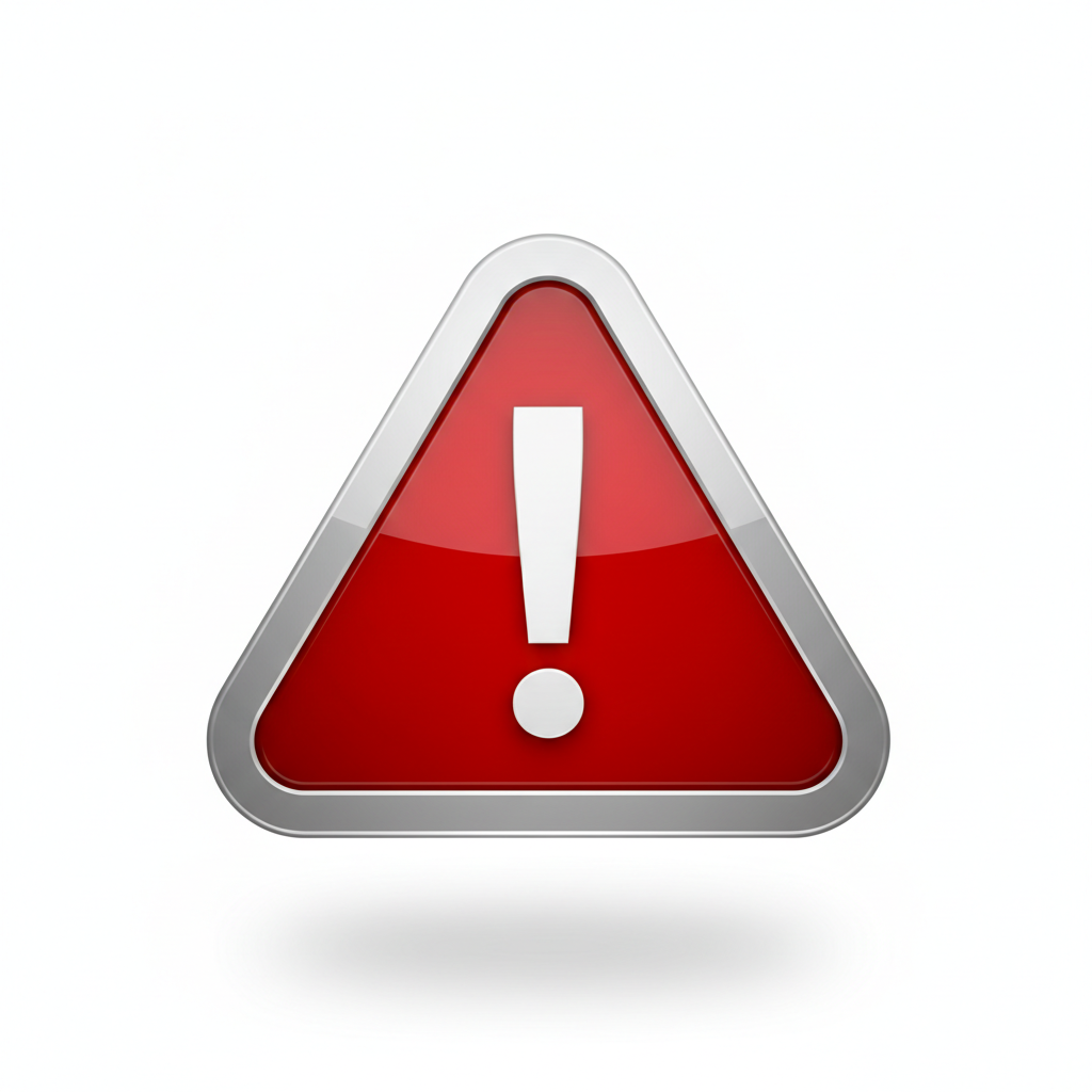 red triangle warning sign icon, 3d render style, white background