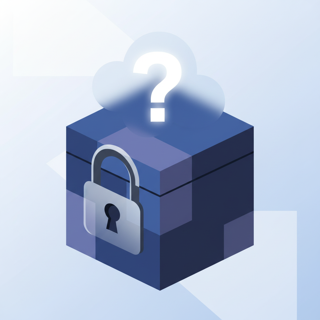 An abstract illustration of a locked box with a question mark, representing mystery and privacy, minimal style