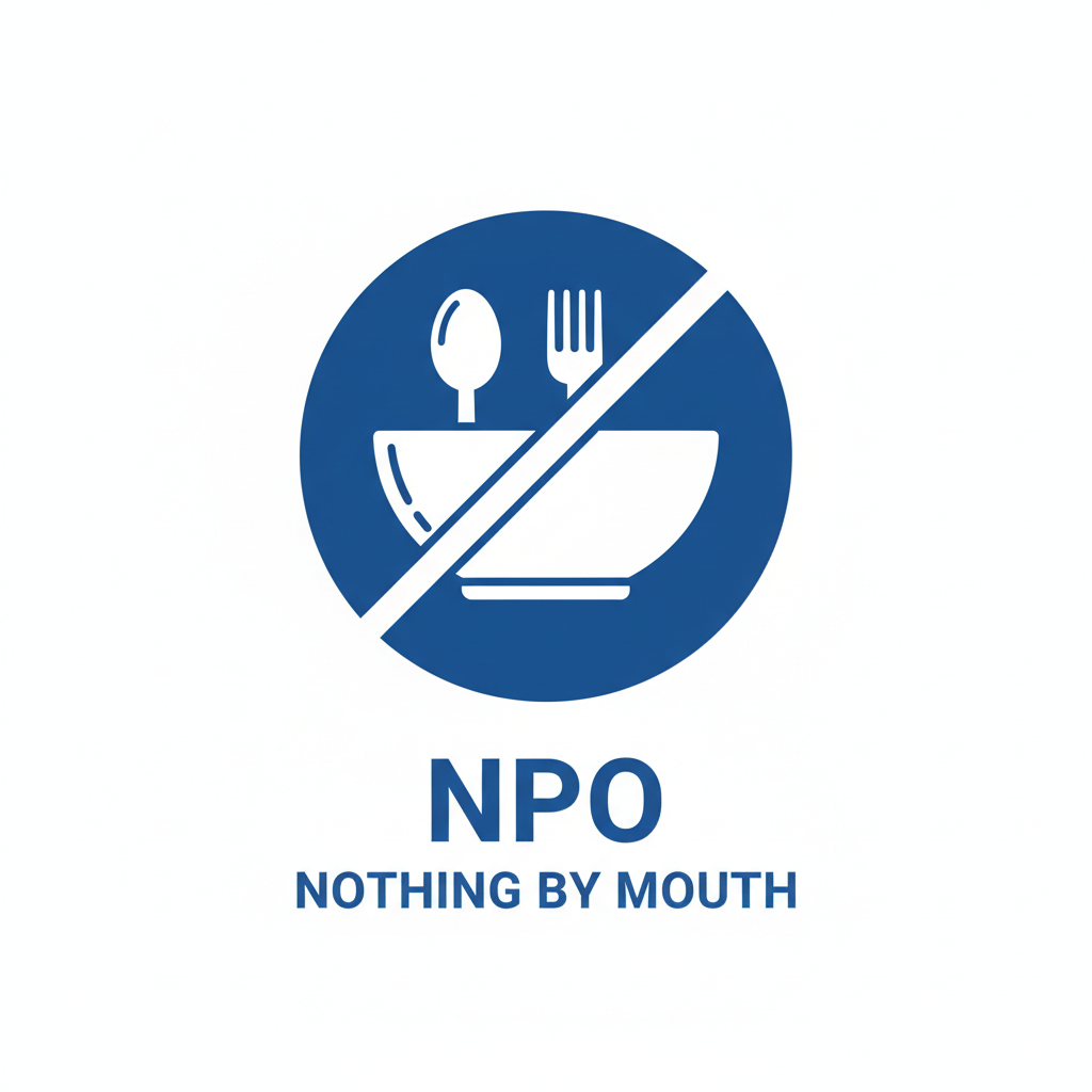Simple flat icon representing 'No Food' or Bowel Rest, blue and white medical style