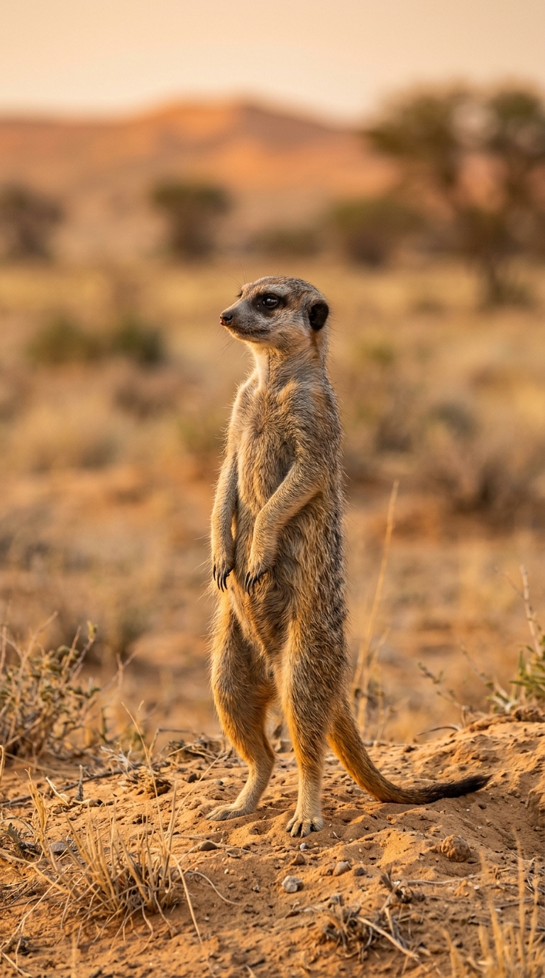Meerkat standing sentinel in the Kalahari desert