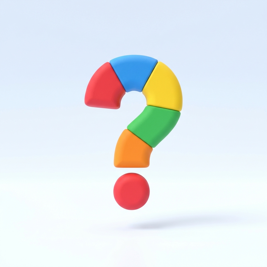 3D colorful question mark floating, educational style
