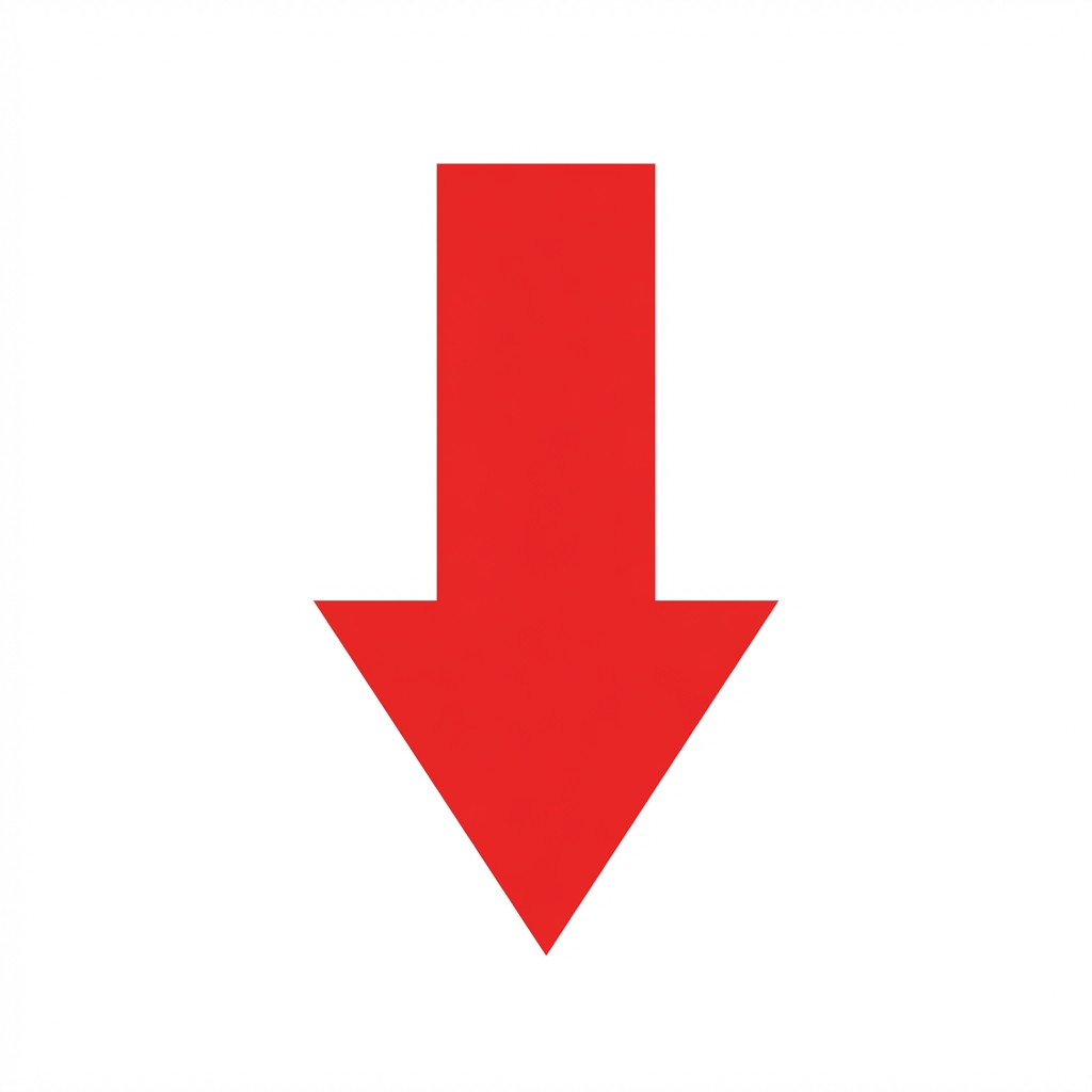 simple solid red downward arrow on white background, infographic style, indicating negative trend, minimalist, no text, no numbers