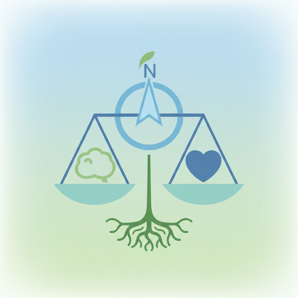 Iconic illustration of a heart and a brain connected, symbolizing established character and emotional intelligence, clean flat design, white background