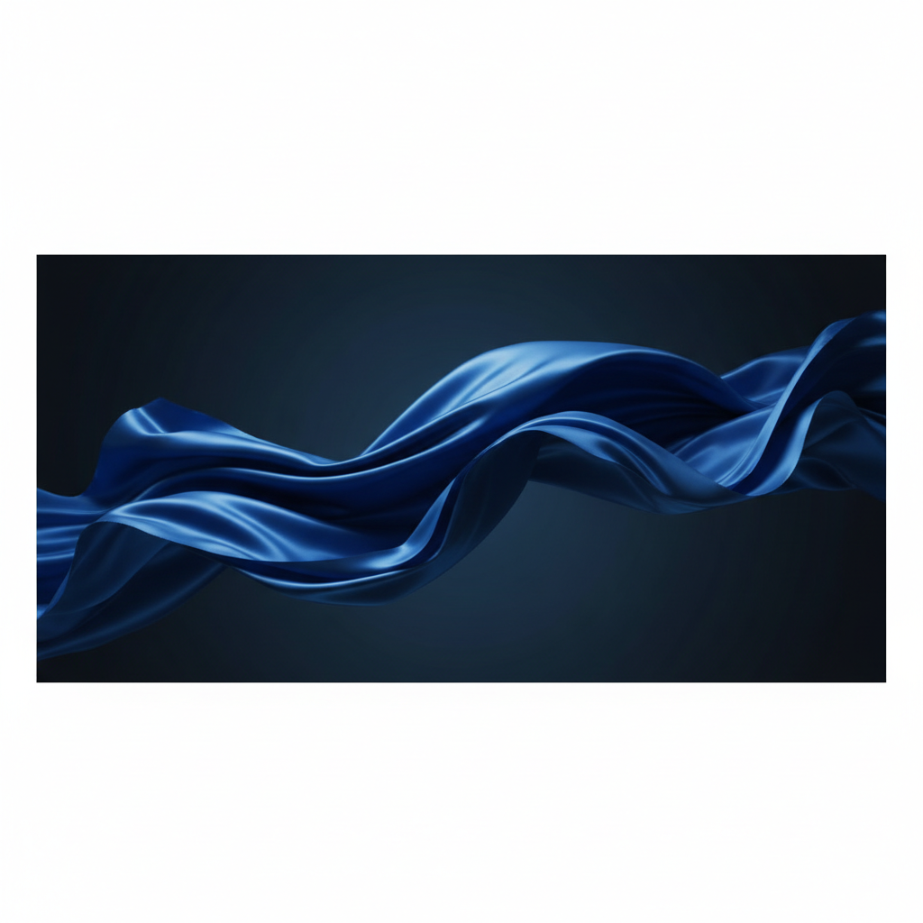 Abstract flow of blue satin fabric, smooth curves, high elegance, dark background