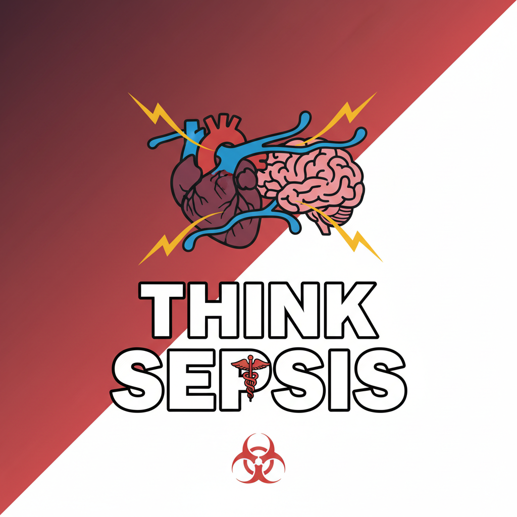 Warning sign with text 'Think Sepsis' medical graphic style