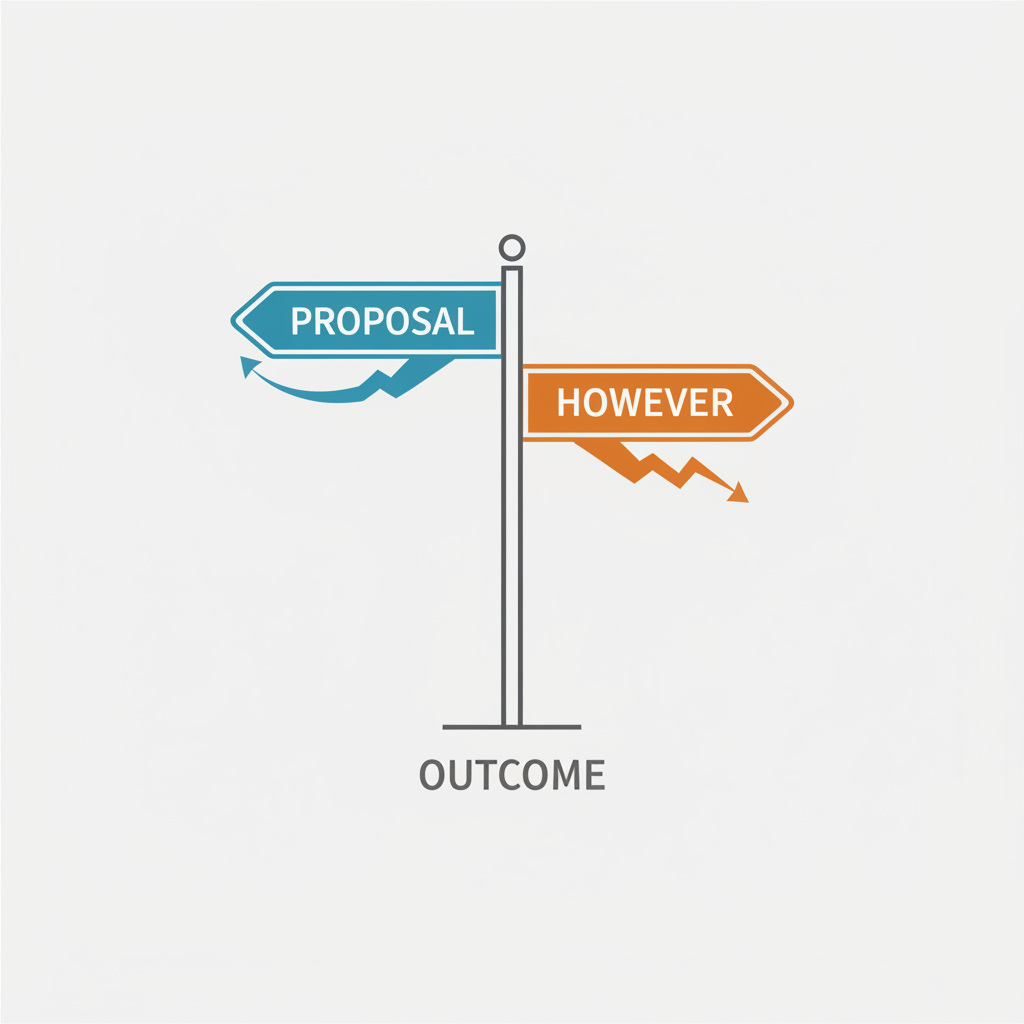 minimalist vector of a road sign splitting into two opposite directions, symbolizing a 'however' logic split