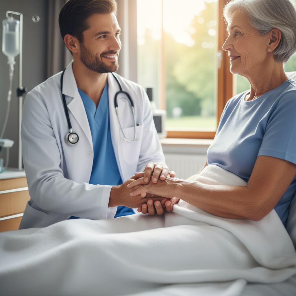 doctor holding hands of patient caring trust healthcare photography high quality