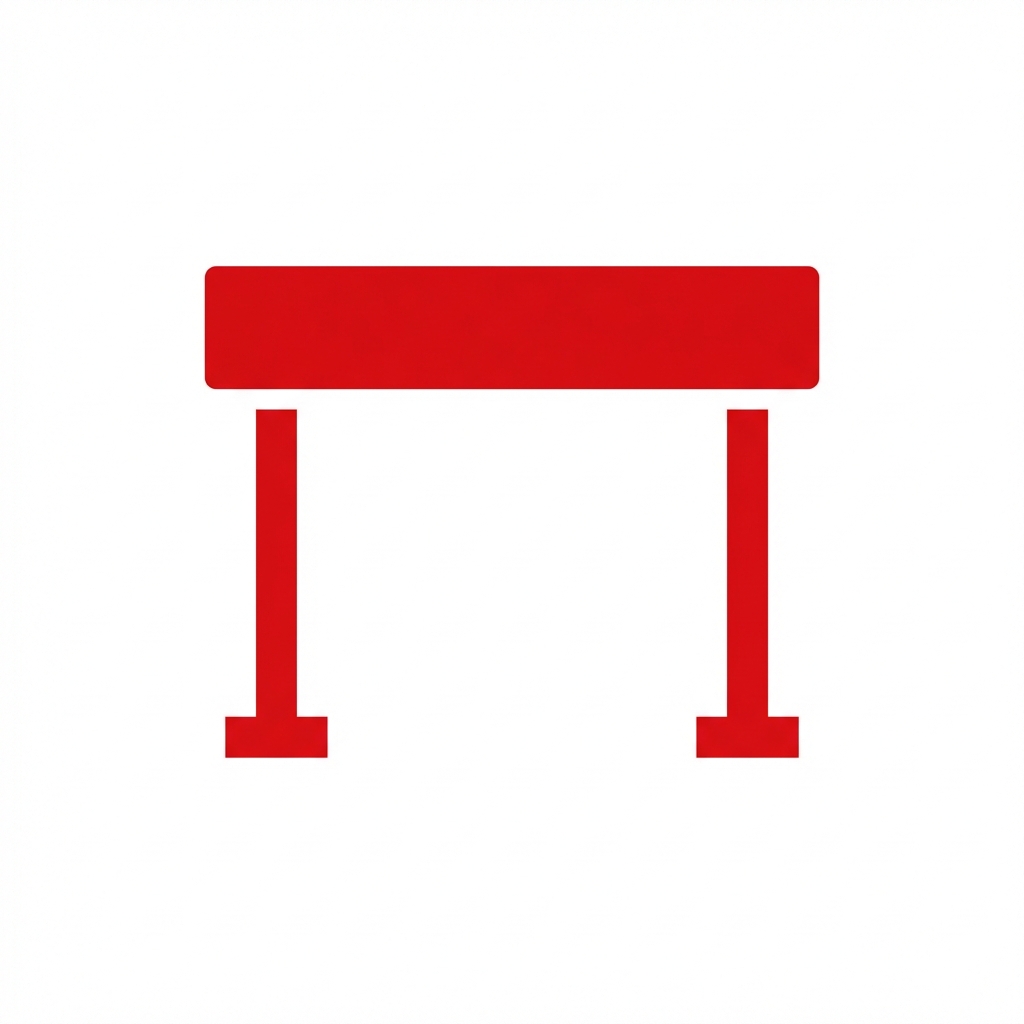 Simple red icon depicting an obstacle or hurdle