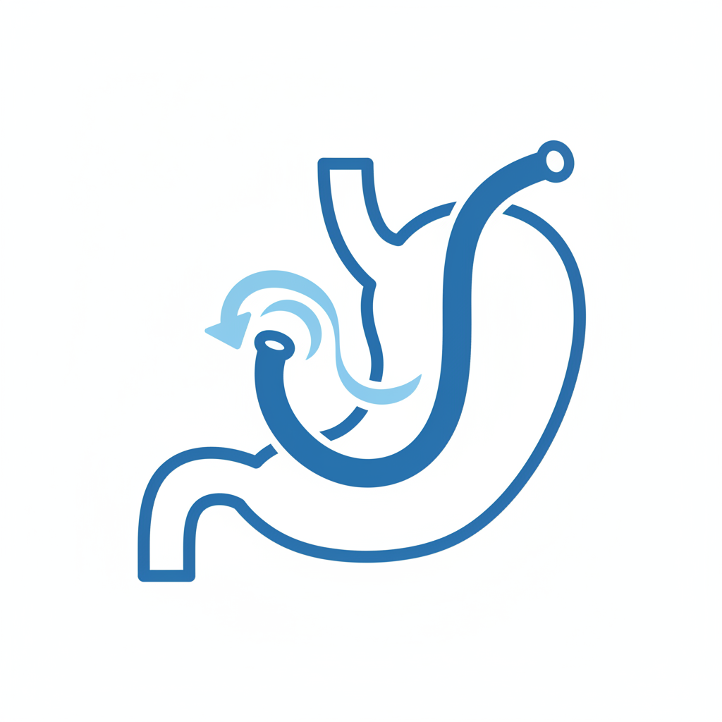 Simple flat icon representing NG Tube or stomach decompression, blue and white medical style