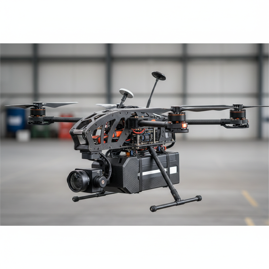 Heavy lift FPV drone 10 inch prop, robust construction, large battery bay