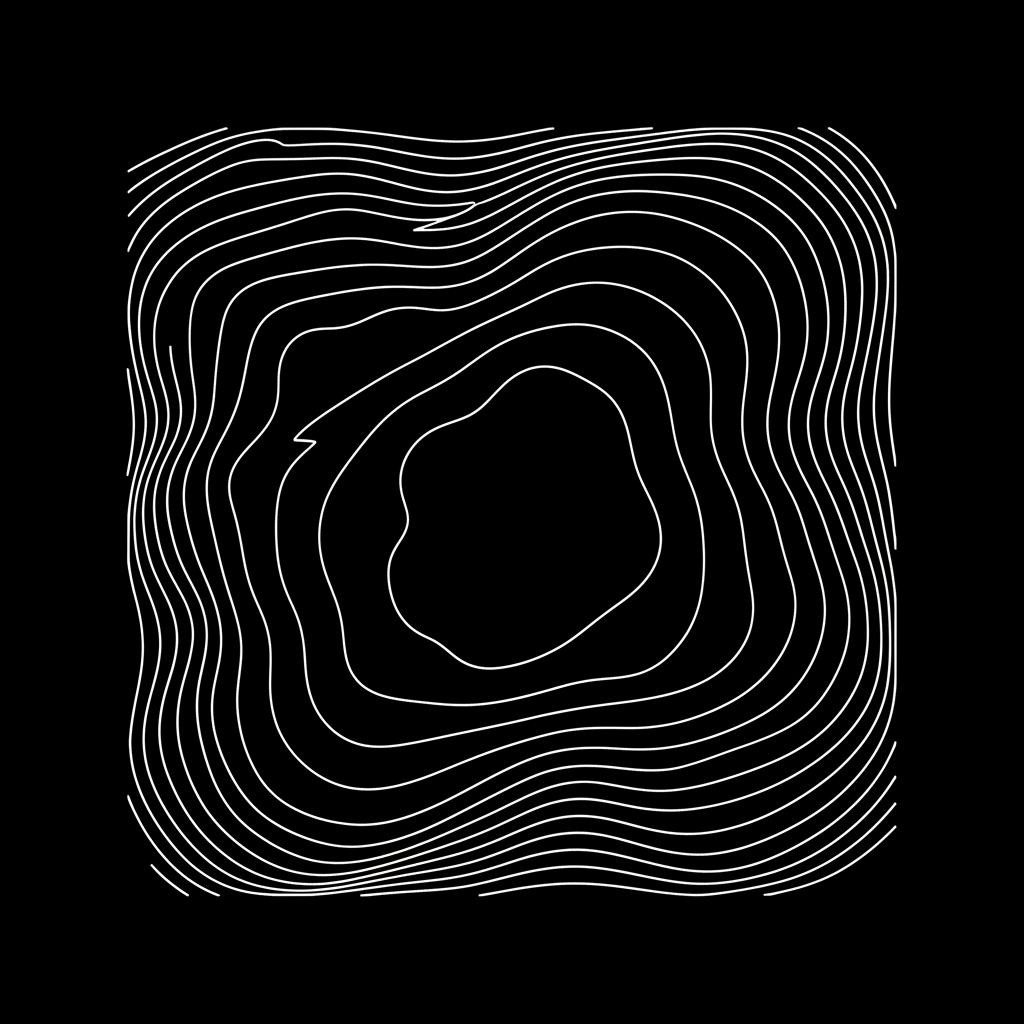 minimalist white line art of a mirror frame or reflection ripples, abstract, white on black background