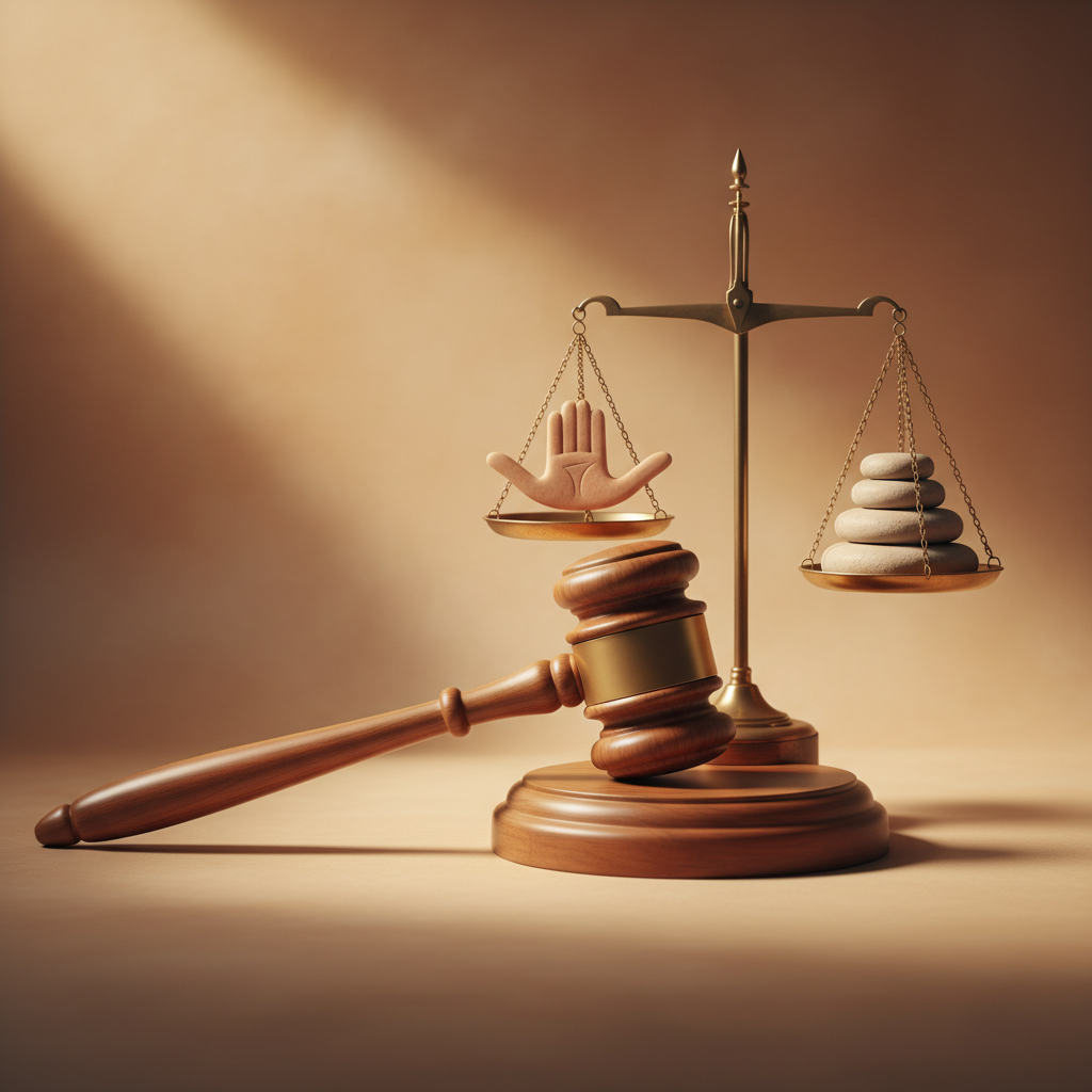 Gavel or decision making concept, scales, warm earth tones, soft lighting