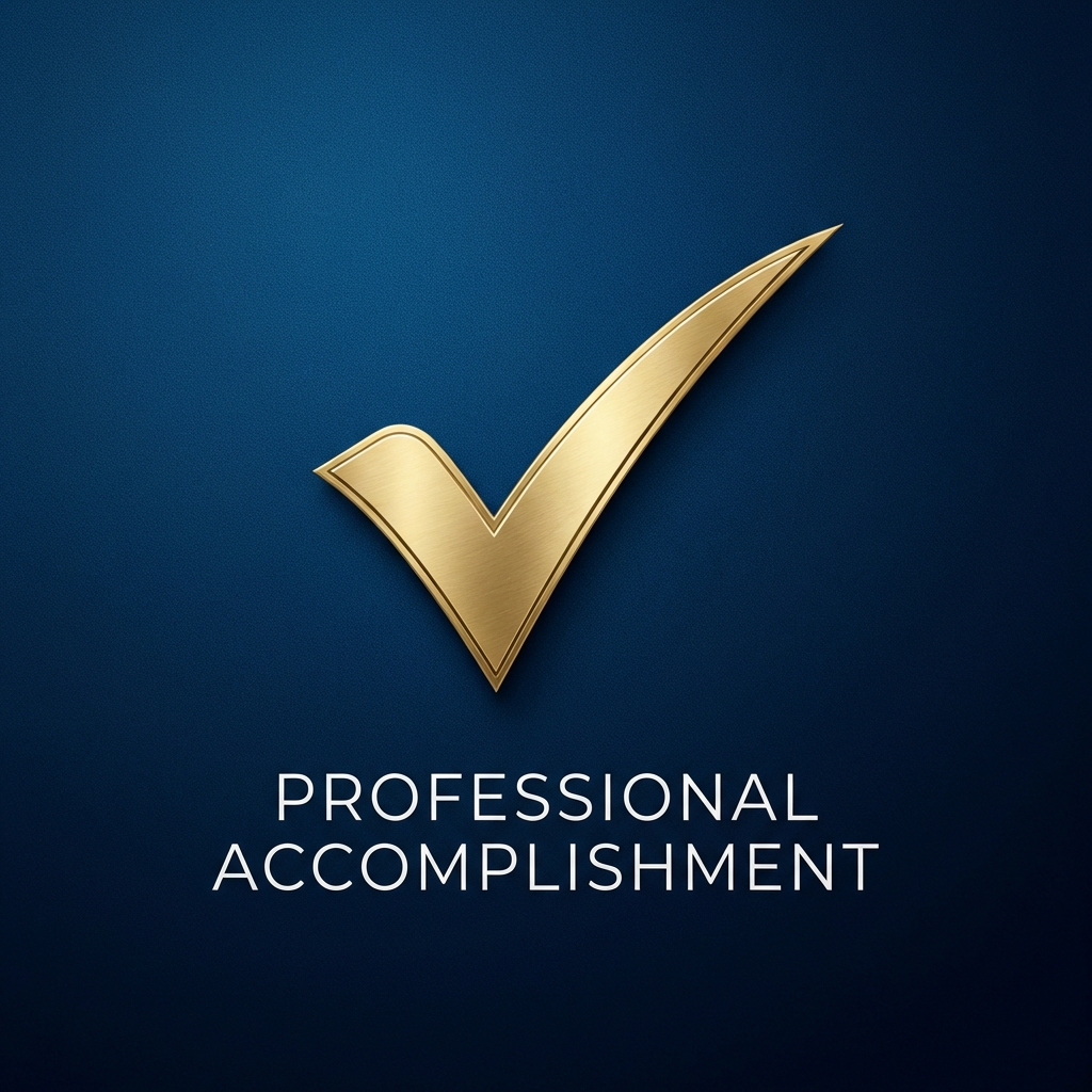 Success and achievement concept, golden checkmark on elegant blue background, professional accomplishment symbol, minimalist corporate design