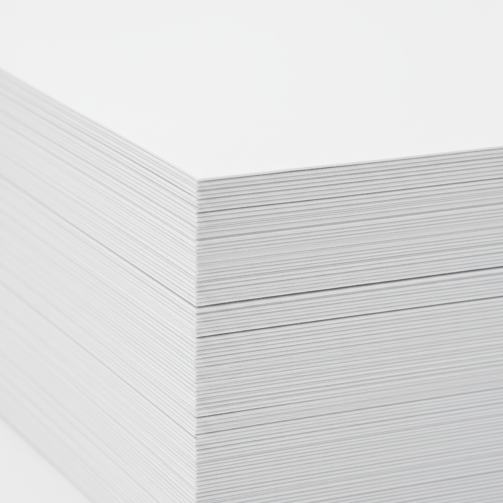 stack of white office paper, close up, minimalist