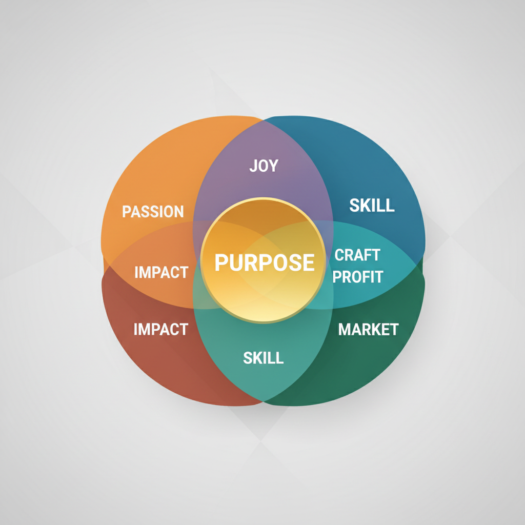venn diagram concept art of passion skill and market intersection, clean business illustration
