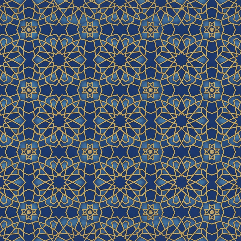 Islamic geometric pattern background gold and blue, seamless, elegant wallpaper style