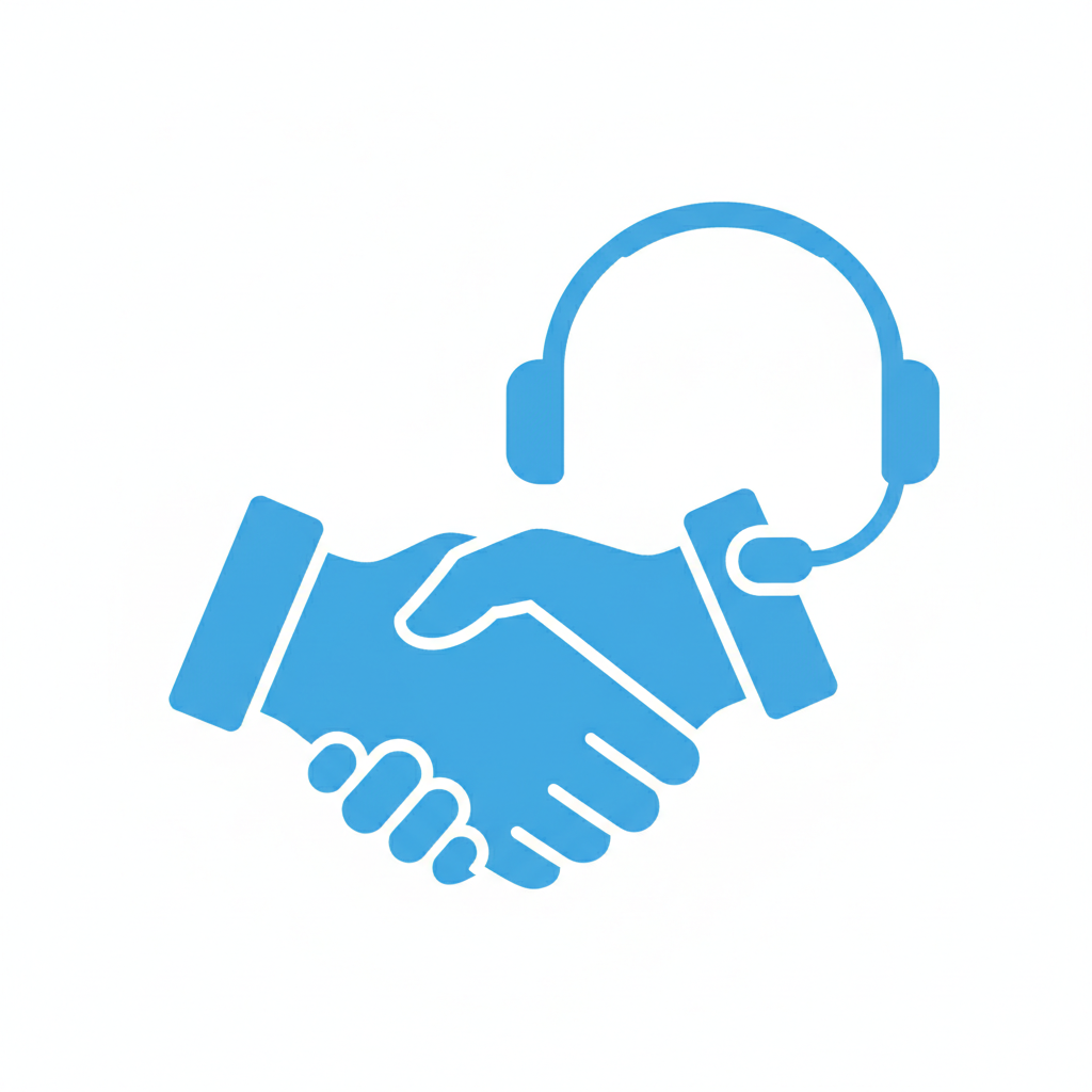 icon representing customer service handshake or headset, flat filled style, simple