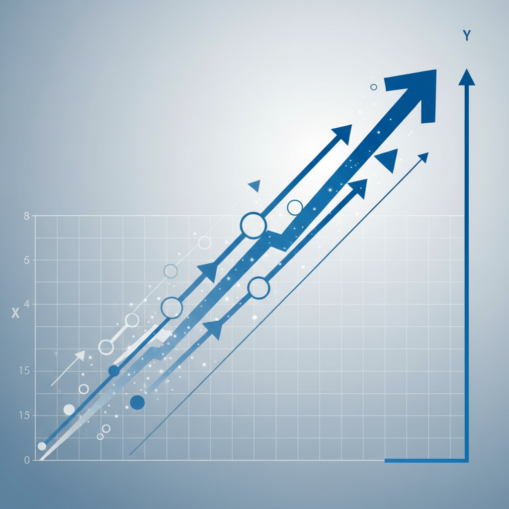 abstract visualization of linear data growth, clean business/science graphic style, blue and grey