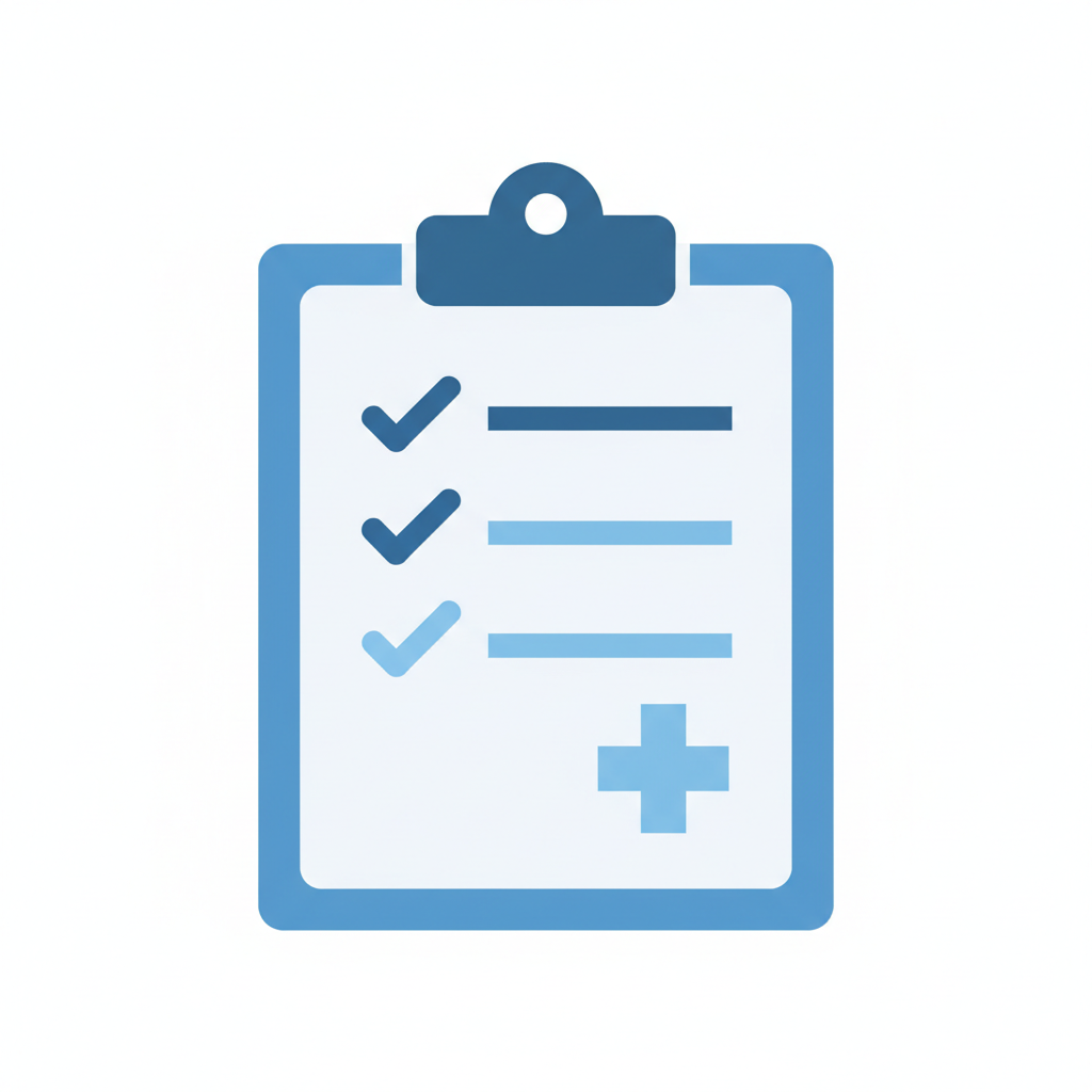 Simple icon checklist clipboard safety medical minimalist blue flat design