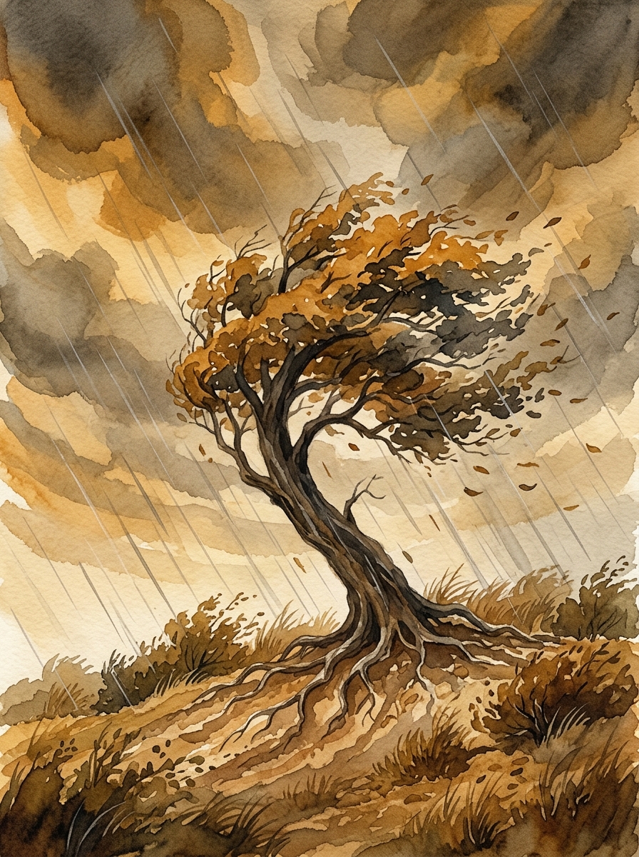 Tree in storm illustration