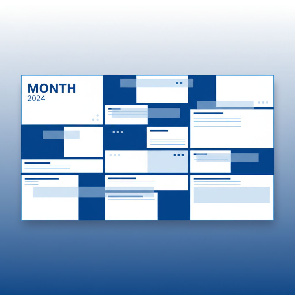 An abstract organized grid or calendar layout concept, minimalist, representing schedule and order, Air France KLM, Navy Blue and white colors