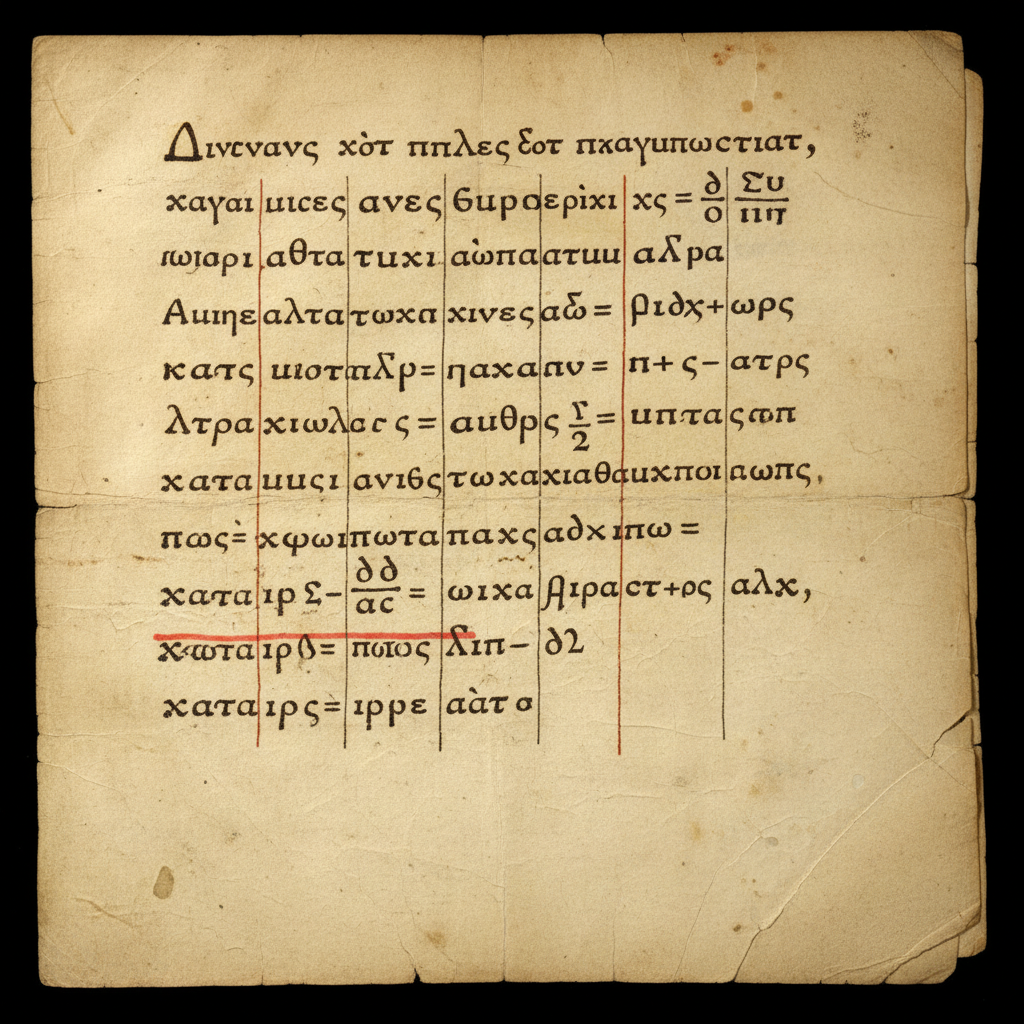 Ancient Greek math manuscript Diophantus Arithmetica symbols pages close up