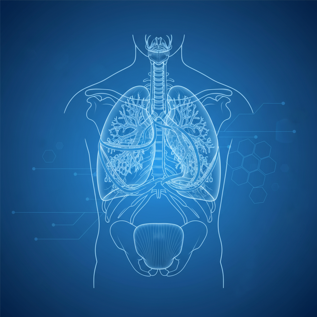 schematic illustration of lungs medical style blue tones