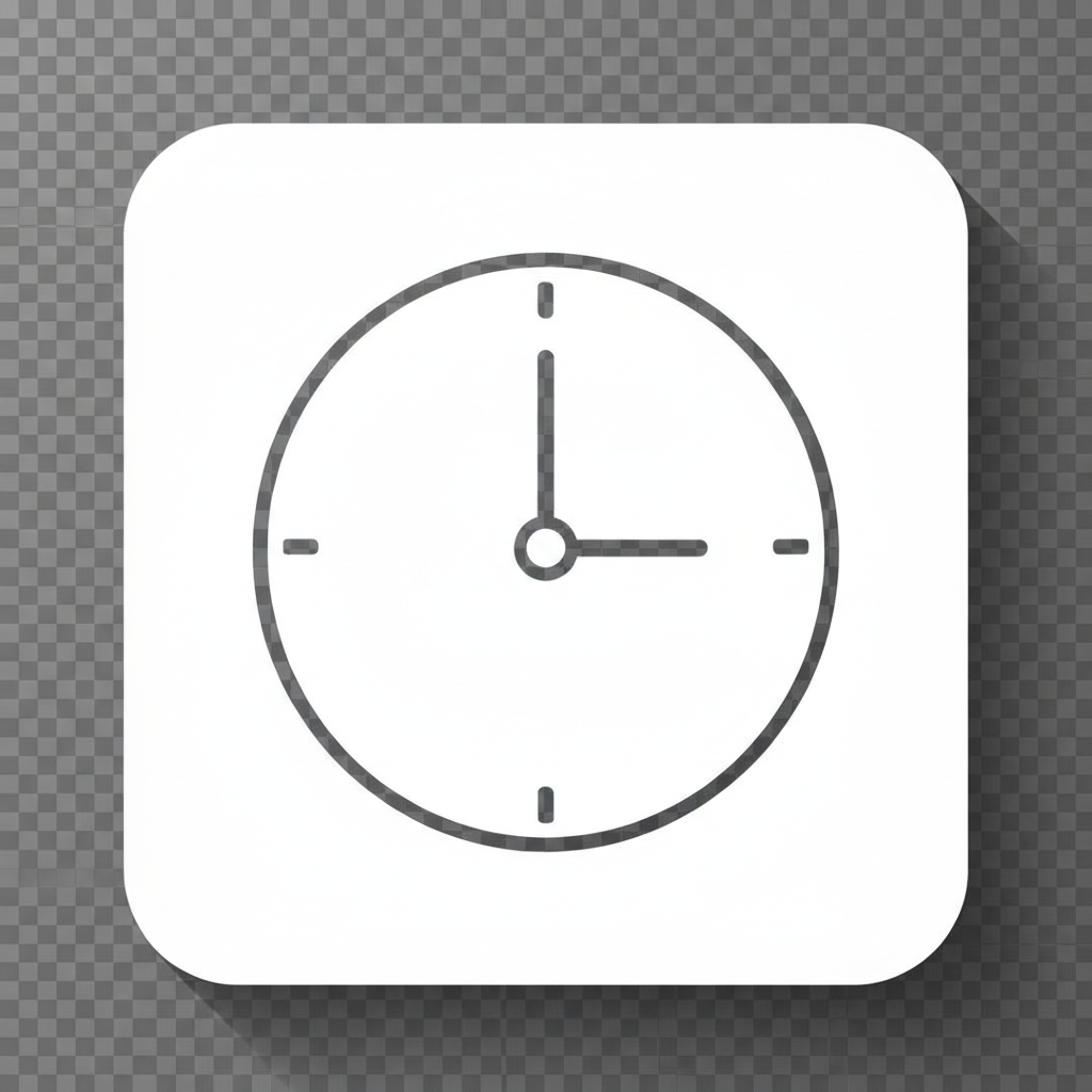 clock showing 5 minutes before the hour minimalist white icon
