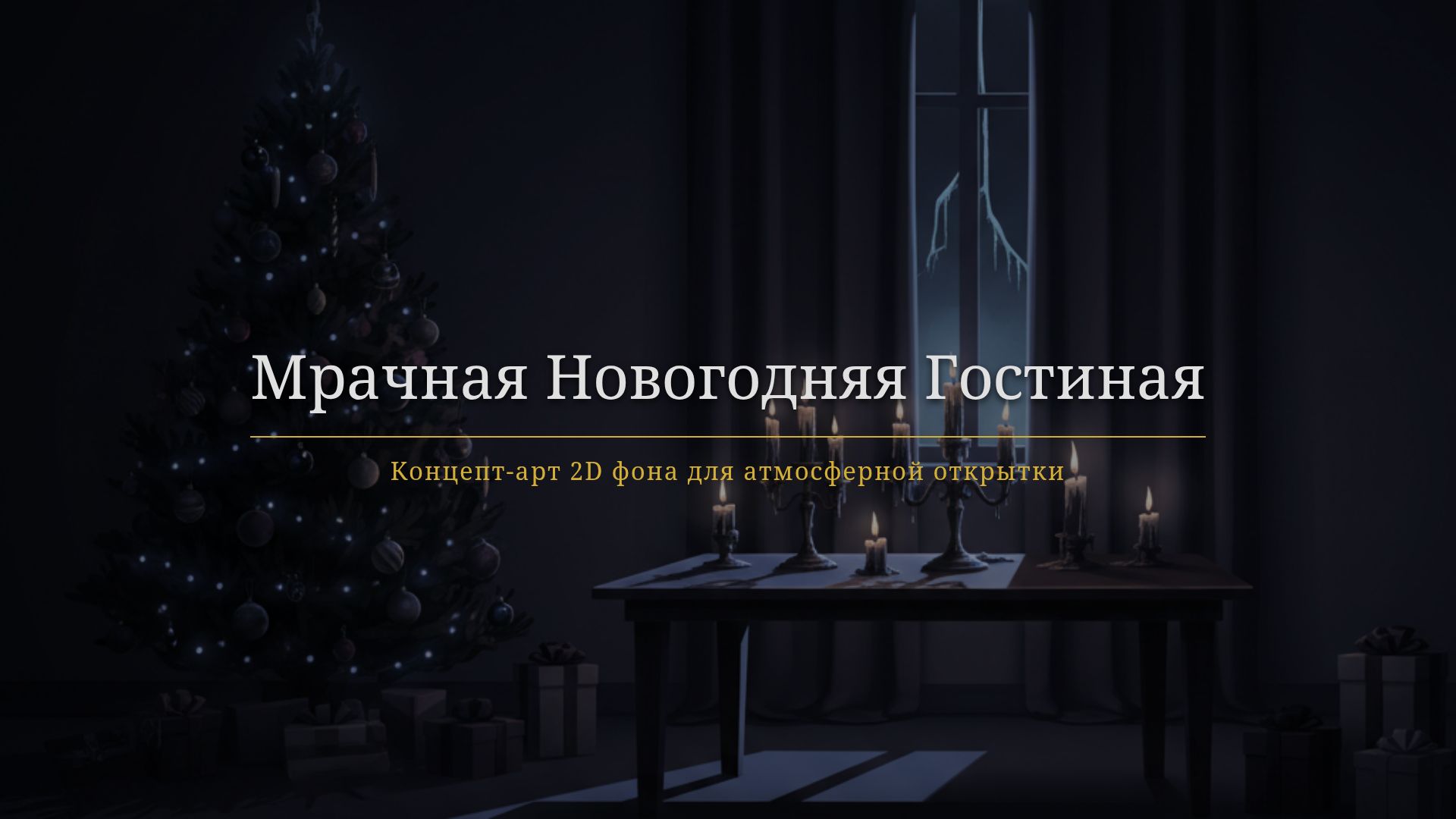 Мрачный 2D фон: концепт новогодней открытки в стиле готики