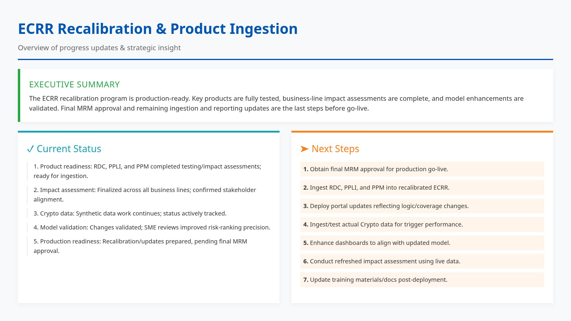 ECRR Recalibration & Product Ingestion Strategy 2026