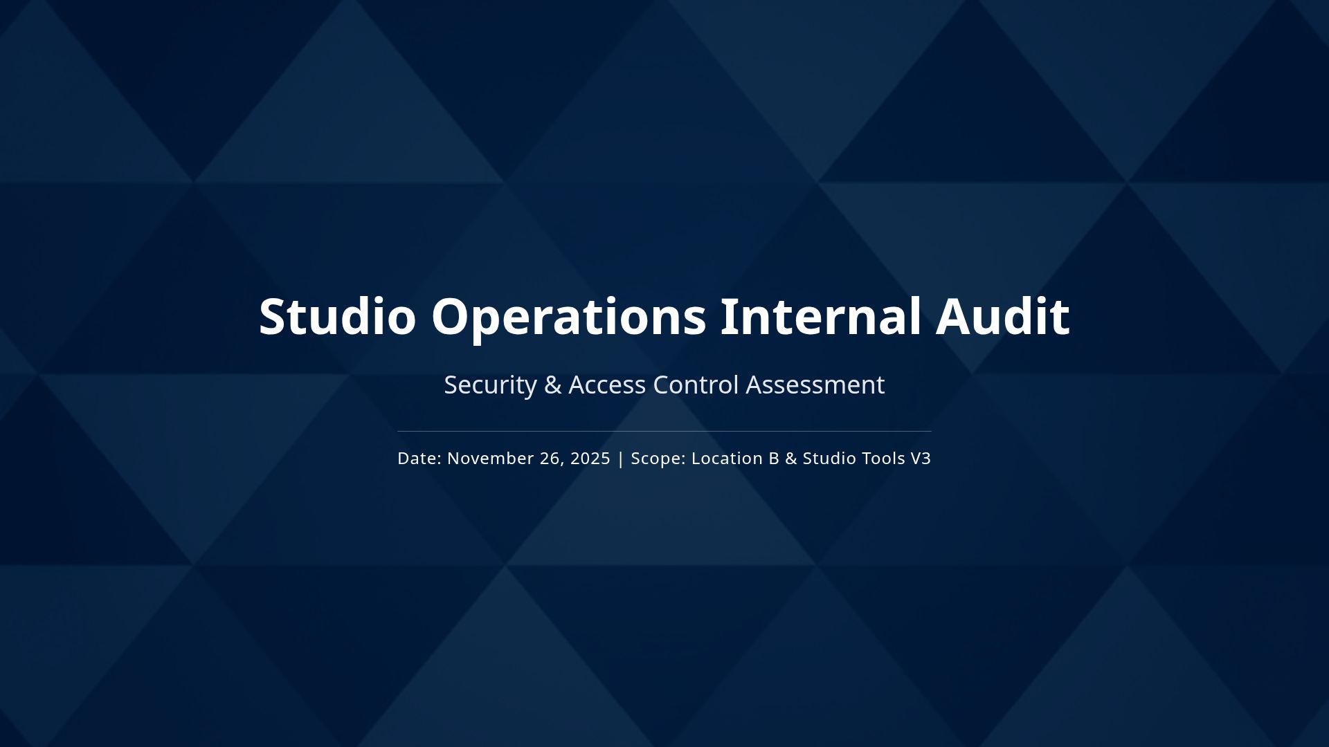 Studio Security Audit: Access Control & Asset Migration