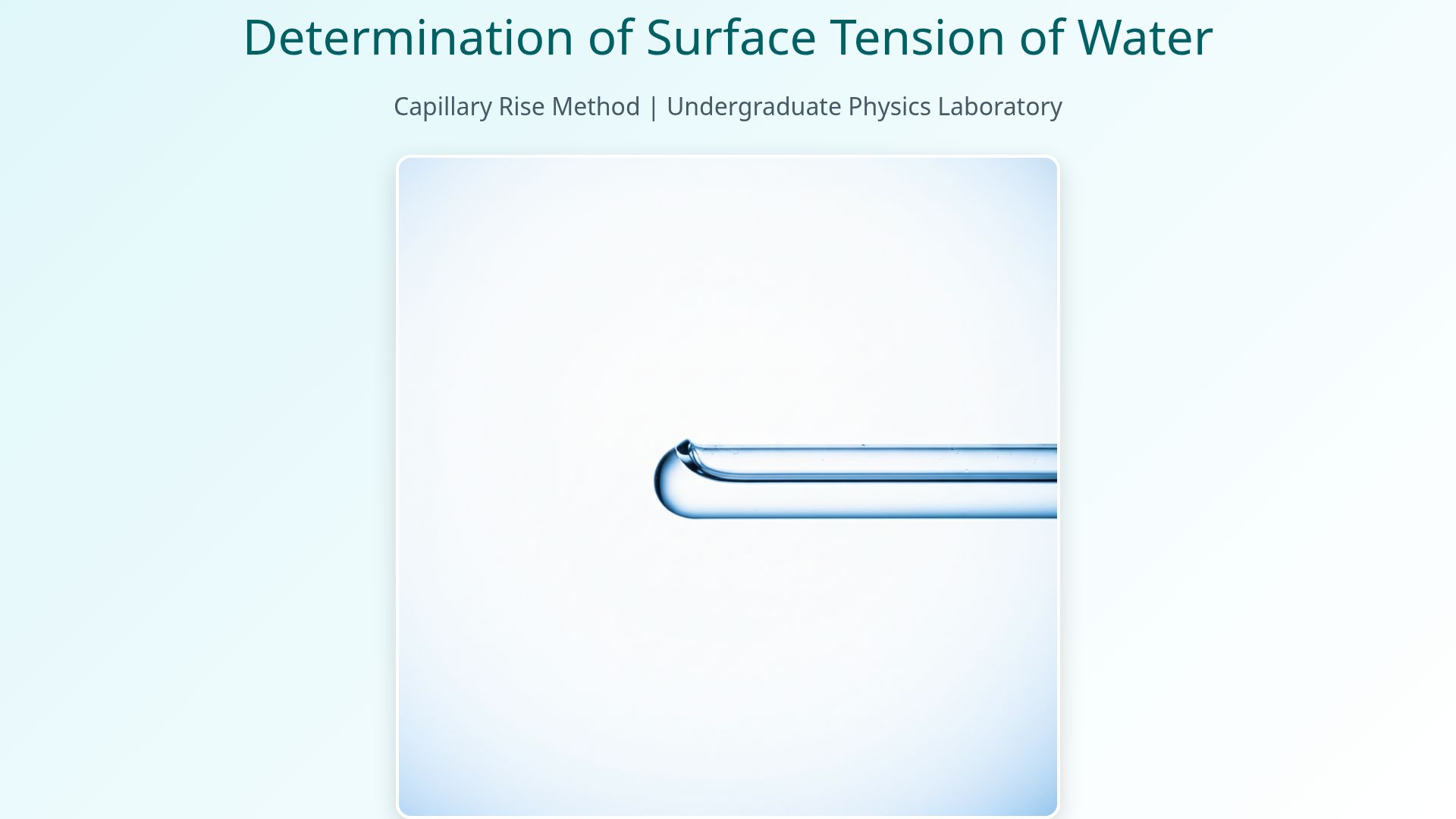 Measuring Water Surface Tension: Capillary Rise Method