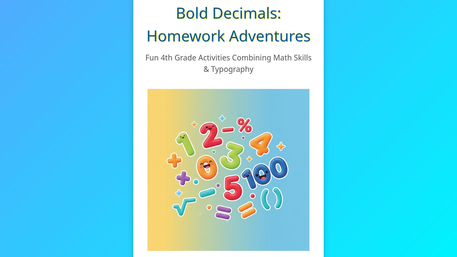 4th Grade Decimal Math Activities: Homework Adventures