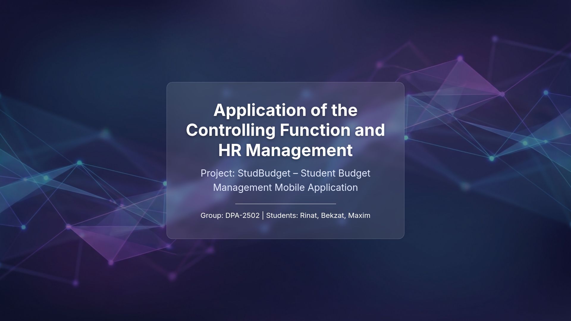 Strategic Control and HR Management for StudBudget App