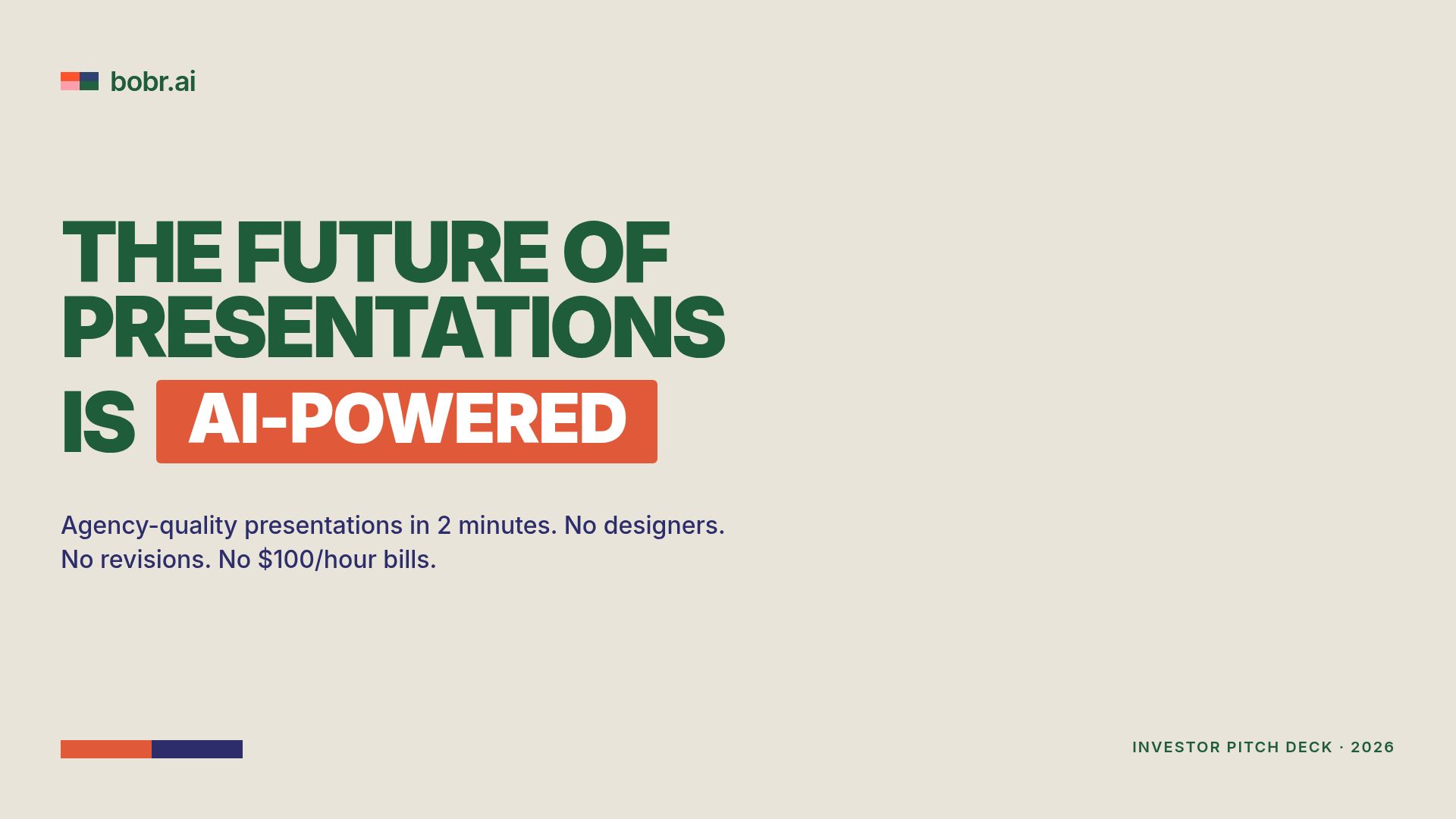 bobr.ai Investor Pitch Deck: AI-Powered Presentations