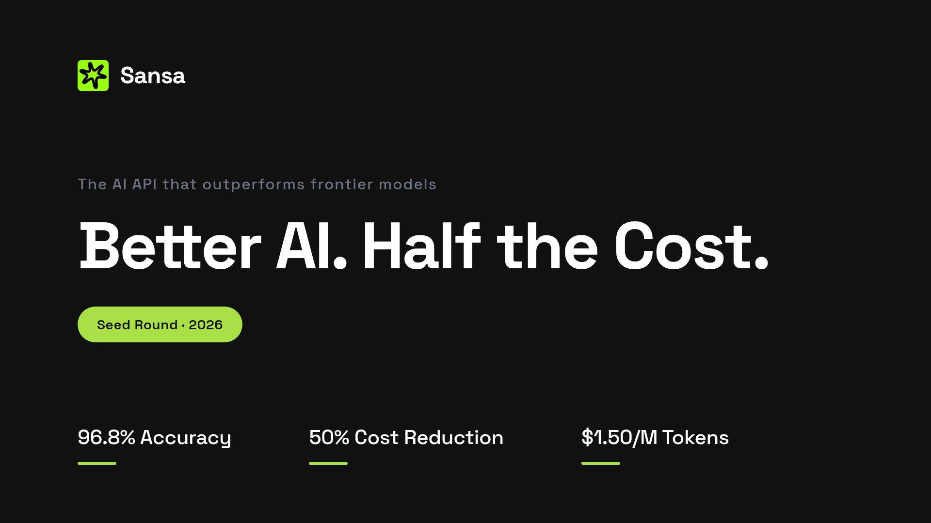 Sansa AI Pitch Deck: Low-Cost High-Accuracy AI API