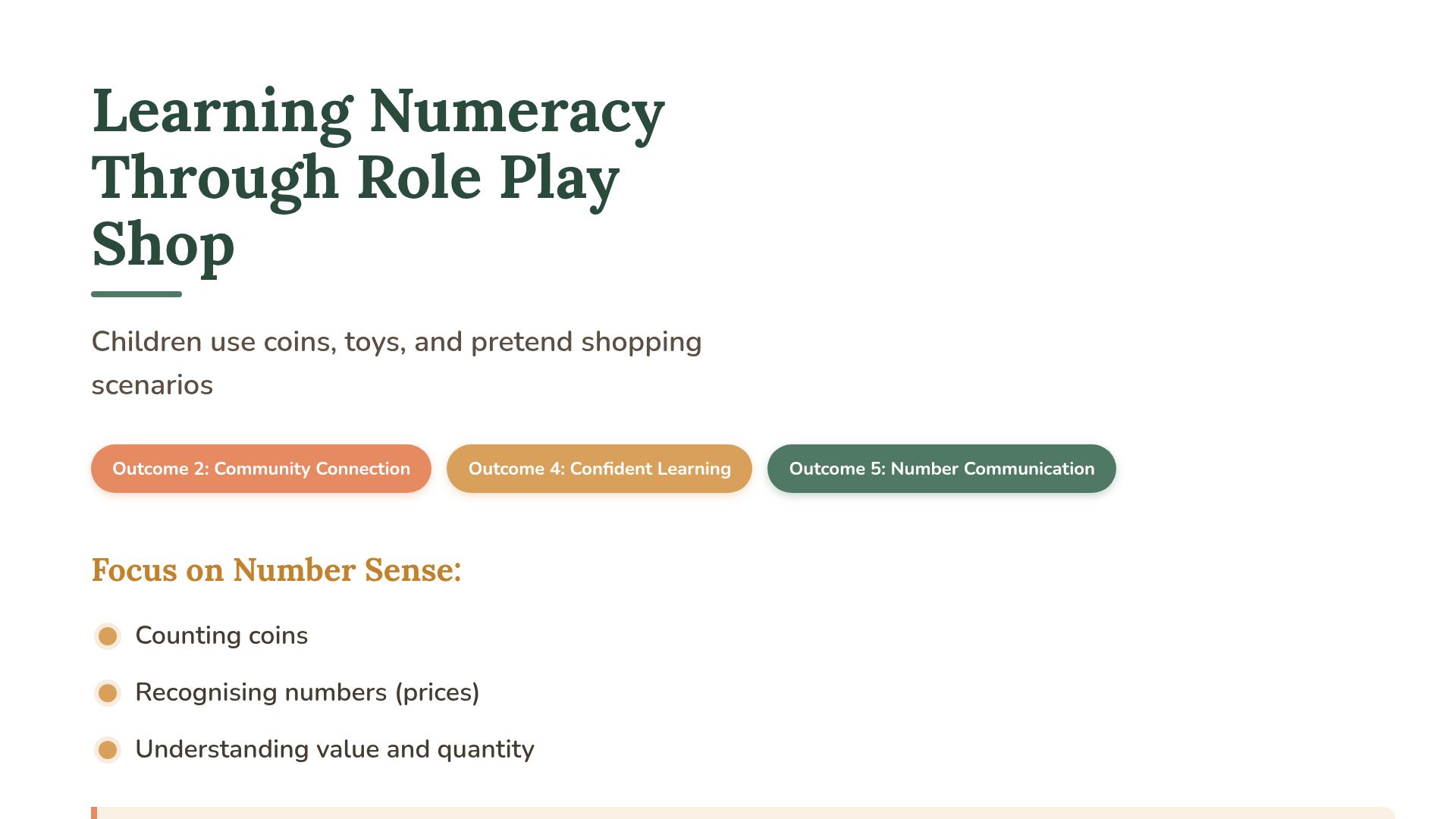 Teaching Early Numeracy Through Role Play Shopping
