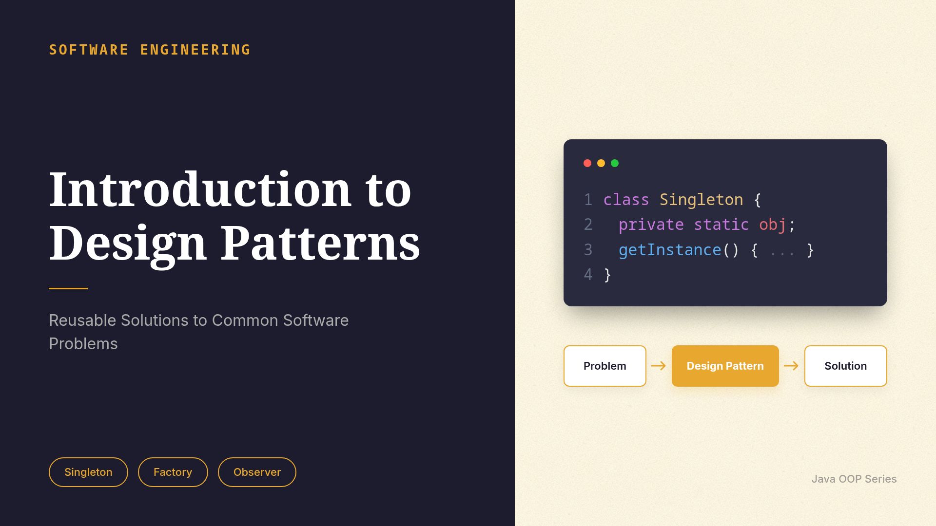 Software Design Patterns: Singleton, Factory, and Observer