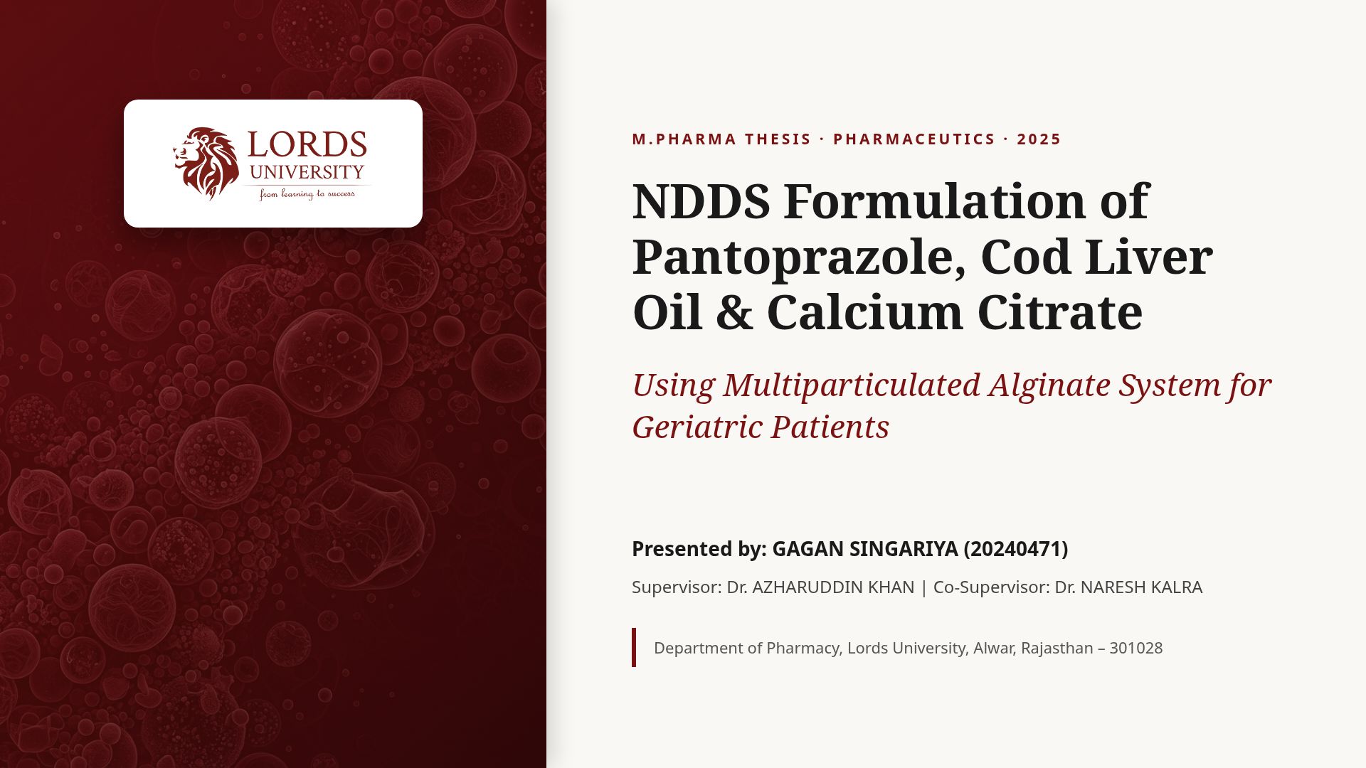 Alginate-Based NDDS for Geriatric Drug Delivery Thesis
