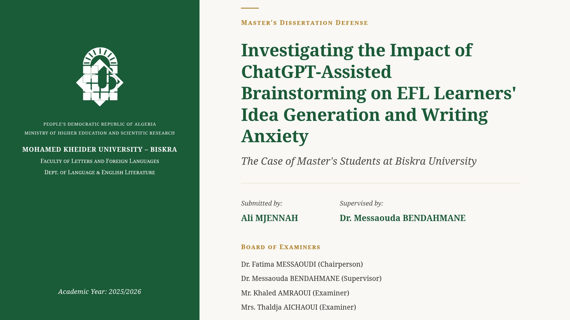 Impact of ChatGPT on EFL Writing Anxiety & Idea Generation