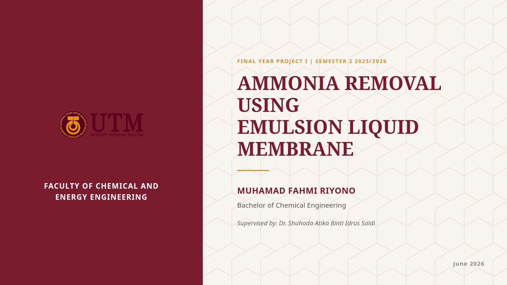 Ammonia Removal Using Emulsion Liquid Membrane Research