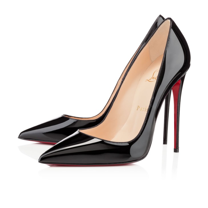 Christian Louboutin So Kate 120mm black pumps red sole bottom view creative shot