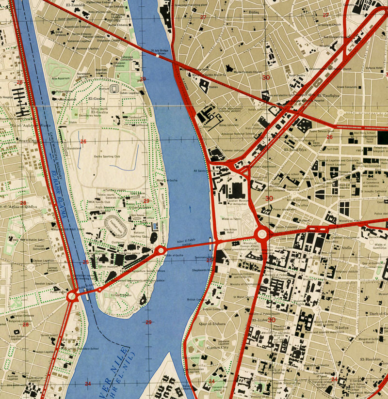 Old map of Cairo 1950s vintage style