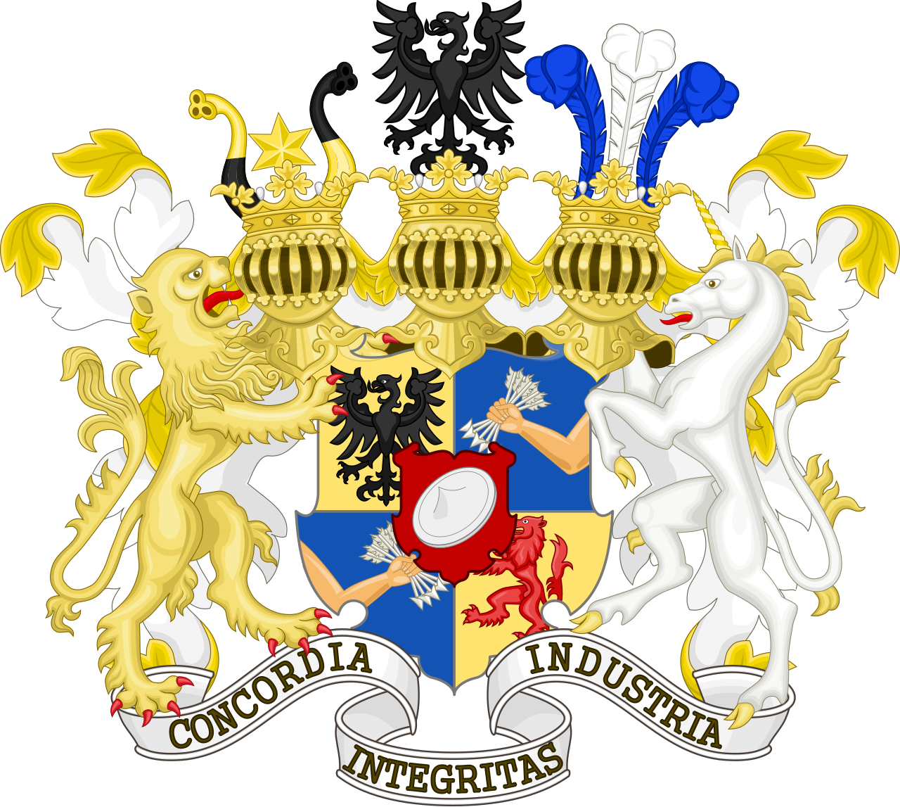 Rothschild family coat of arms 5 arrows Concordia Integritas Industria